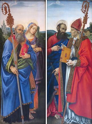 圣本尼迪克特和阿波罗尼亚（左）和圣保罗和弗雷迪亚诺（右） Saints Benedict and Apollonia (left) and Saints Paul and Frediano (right) (c.1483)，菲利皮诺·里皮