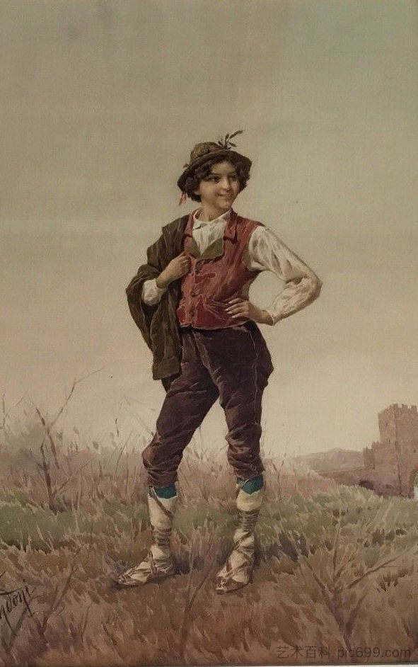 穿着乔西亚罗服装的农民男孩 Peasant boy in ciociaro costume，菲利波·因多尼