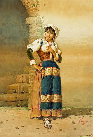 站在门户旁的意大利农妇 An Italian peasant woman standing by a portal，菲利波·因多尼