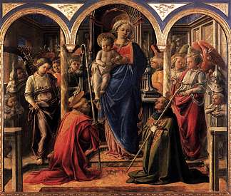 麦当娜和孩子与圣弗雷迪安努斯和圣奥古斯丁 Madonna and Child with St. Fredianus and St. Augustine (1437 – 1438)，弗拉·菲利普·利比