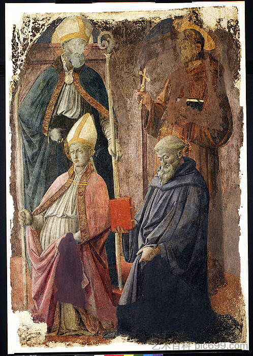 圣奥古斯丁和弗朗西斯，主教圣人，以及圣本笃十六世 Saints Augustin and Francis, a Bishop Saint, and Saint Benedict (c.1452 - c.1464)，弗拉·菲利普·利比