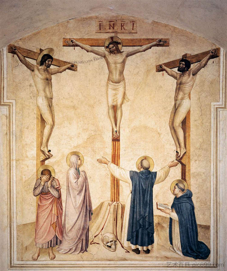 与哀悼者和圣多米尼克和托马斯·阿奎那一起被钉十字架 Crucifixion with Mourners and Sts. Dominic and Thomas Aquinas (1441 - 1442),弗拉·安吉利科