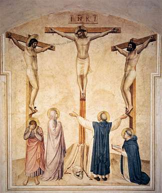 与哀悼者和圣多米尼克和托马斯·阿奎那一起被钉十字架 Crucifixion with Mourners and Sts. Dominic and Thomas Aquinas (1441 – 1442)，弗拉·安吉利科