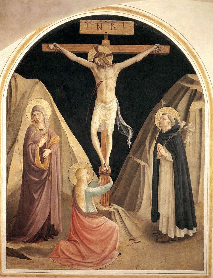 与圣母、抹大拉的马利亚和圣多米尼克一起被钉十字架 Crucifixion with the Virgin, Mary Magdalene and St. Dominic (1441 - 1442)，弗拉·安吉利科