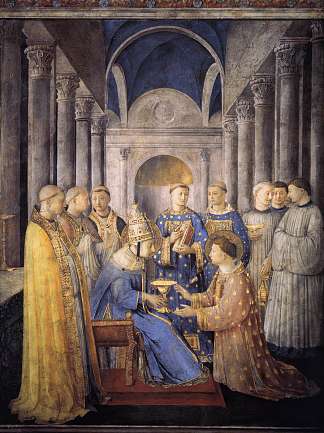 圣彼得任命圣劳伦斯为执事 St. Peter Consacrates St. Lawrence as Deacon (1447 – 1449)，弗拉·安吉利科