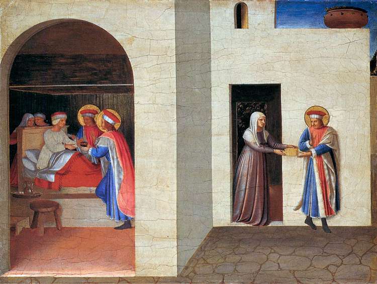 圣科斯马斯和圣达米安对帕拉迪亚的治疗 The Healing of Palladia by Saint Cosmas and Saint Damian (1438 - 1440)，弗拉·安吉利科
