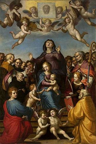麦当娜和孩子与圣安妮和佛罗伦萨的守护神 Madonna and Child with Saint Anne and the patron saints of Florence (c.1510; Lucca,Italy                     )，弗拉·巴尔托洛梅奥