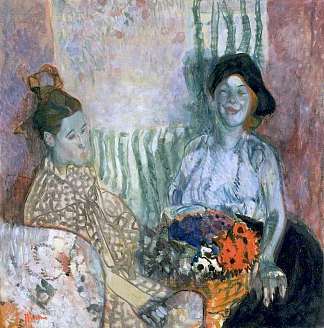 洛夫戴和安。两个女人拿着一篮花 Loveday and Ann. Two Women with a Basket of Flowers，弗朗西丝·霍奇金斯