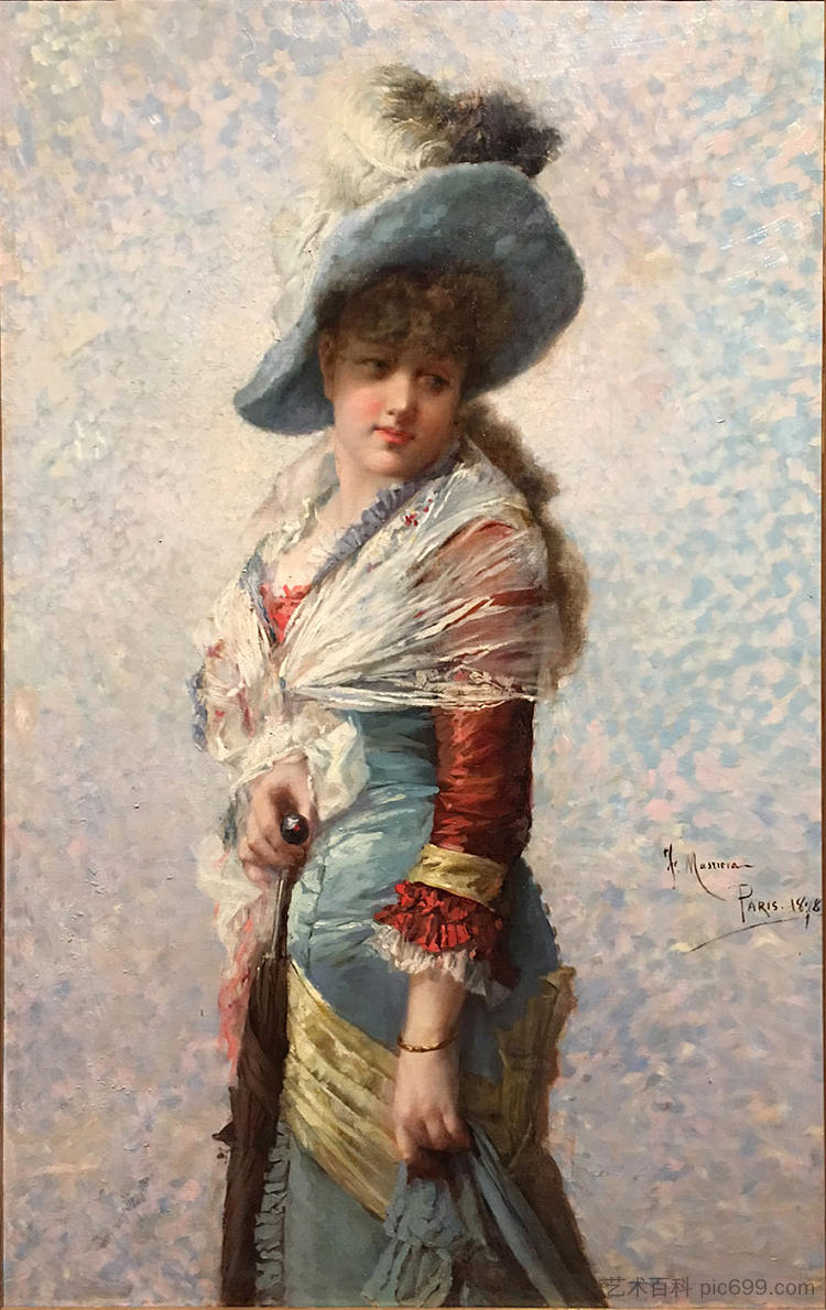 一个戴着披肩、帽子和阳伞的女人的肖像 Portrait of a Woman with a Shawl, a Hat, and a Parasol (1878; Paris,France  )，弗朗西斯·马斯里埃拉