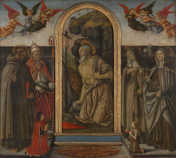 圣杰罗姆与圣徒和捐赠者忏悔 Saint Jerome in Penitence with Saints and Donors，弗朗西斯科·波蒂西尼