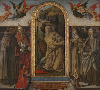 圣杰罗姆与圣徒和捐赠者忏悔 Saint Jerome in Penitence with Saints and Donors，弗朗西斯科·波蒂西尼