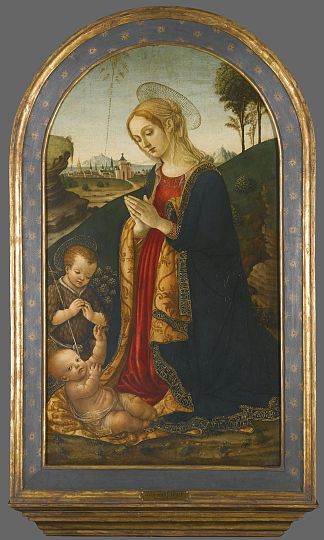 麦当娜和孩子与婴儿施洗者圣约翰的风景 Madonna and Child in a Landscape with the Infant St. John the Baptist (c.1487)，弗朗西斯科·波蒂西尼