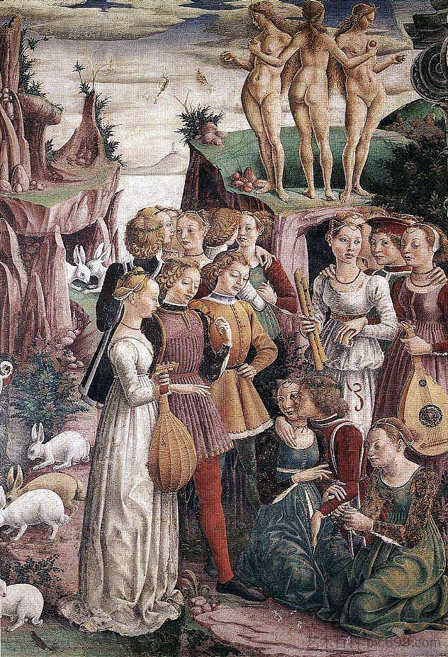 四月。希法诺亚宫的壁画(局部) April. Fresco in Palazzo Schifanoia (detail) (1470),弗朗切斯科·德尔·科萨