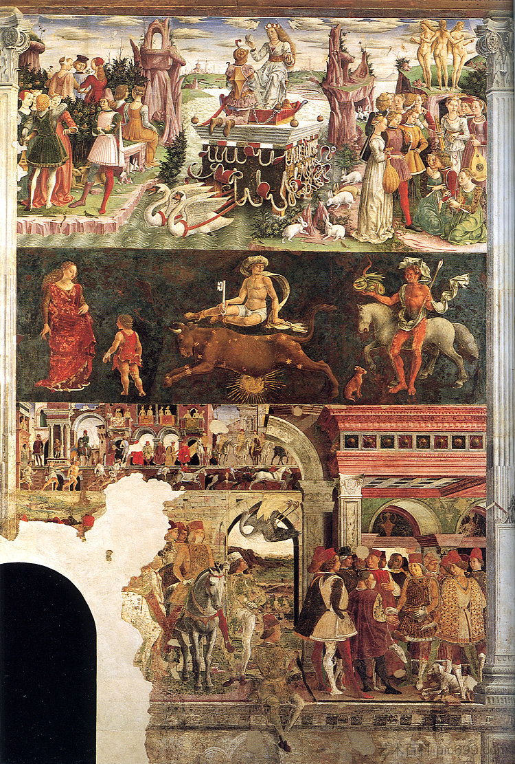 四月。新鲜在希法诺亚宫 April. Fresco in Palazzo Schifanoia (1470)，弗朗切斯科·德尔·科萨