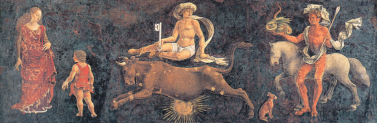 四月。希法诺亚宫的壁画(局部) April. Fresco in Palazzo Schifanoia (detail) (1470),弗朗切斯科·德尔·科萨