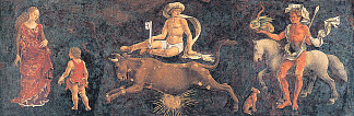 四月。希法诺亚宫的壁画（局部） April. Fresco in Palazzo Schifanoia (detail) (1470)，弗朗切斯科·德尔·科萨