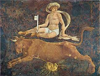 四月。希法诺亚宫的壁画（局部） April. Fresco in Palazzo Schifanoia (detail) (1470)，弗朗切斯科·德尔·科萨