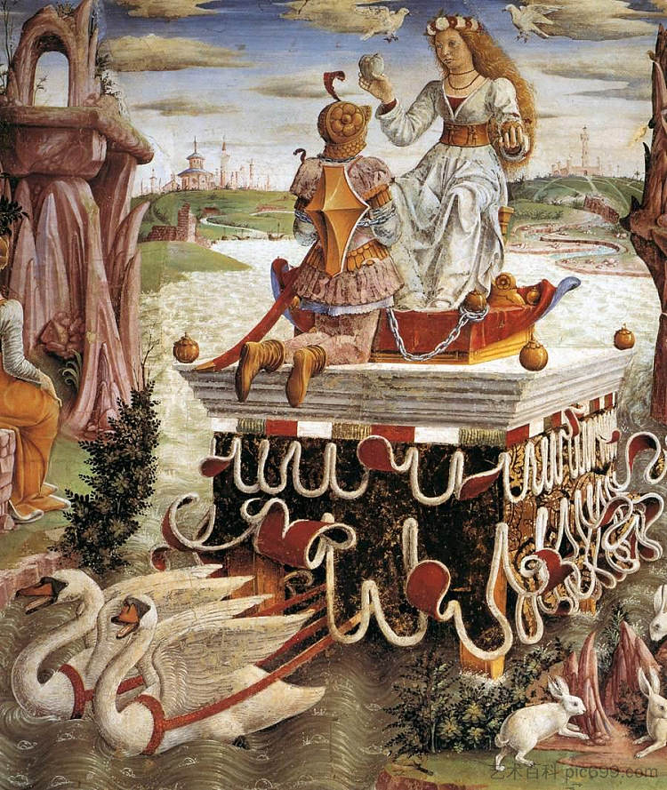 四月。希法诺亚宫的壁画(局部) - 维纳斯的胜利 April. Fresco in Palazzo Schifanoia (detail) - Triumph of Venus (1470),弗朗切斯科·德尔·科萨