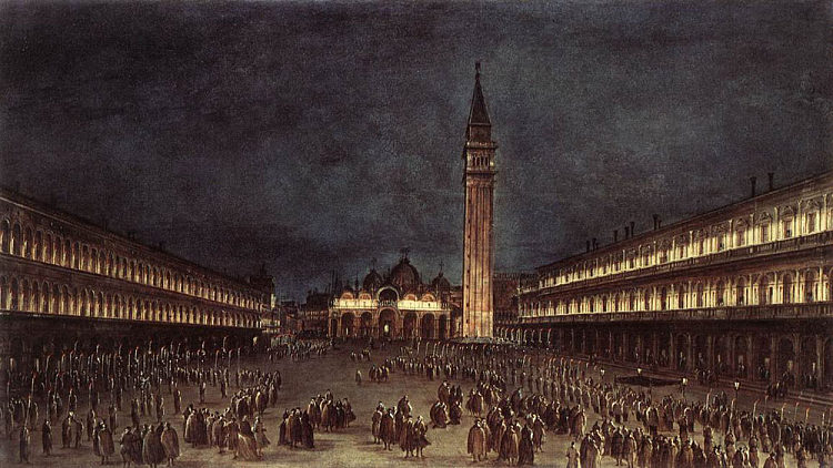 圣马可广场的夜间游行 Nighttime Procession in Piazza San Marco (1758)，弗朗西斯科·格拉蒂