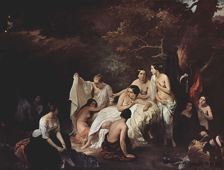 沐浴若虫 Bathing nymphs (1831; Italy  )，弗朗切斯科·海兹