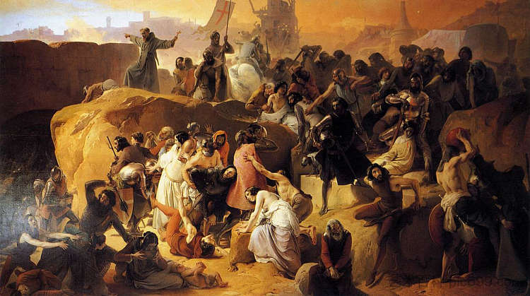 十字军在耶路撒冷附近口渴 Crusaders Thirsting near Jerusalem (1836 - 1850; Italy  )，弗朗切斯科·海兹