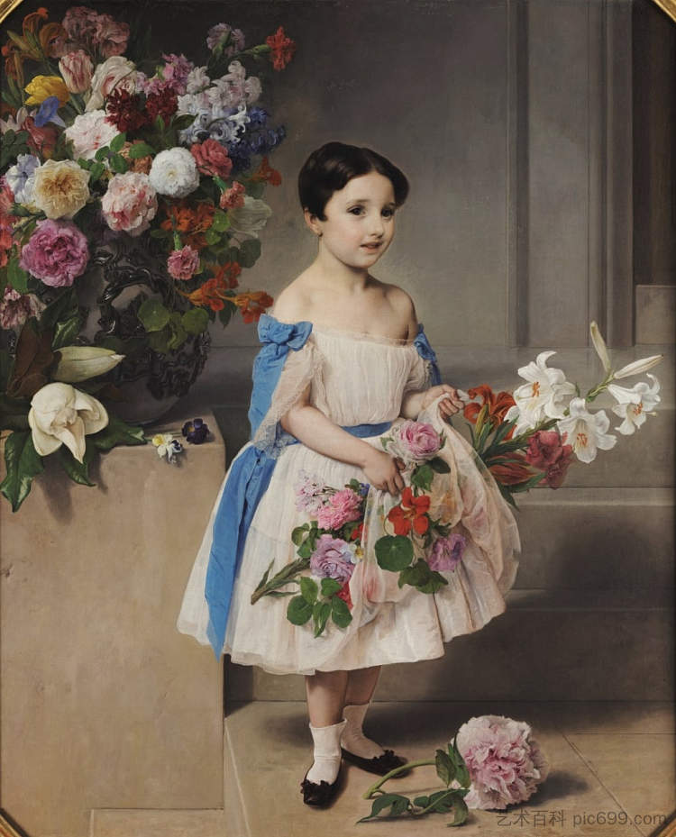 安东尼埃塔·内格罗尼·普拉蒂·莫罗西尼小时候的肖像 Portrait of Antonietta Negroni Prati Morosini as a child (1858; Italy ),弗朗切斯科·海兹