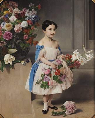 安东尼埃塔·内格罗尼·普拉蒂·莫罗西尼小时候的肖像 Portrait of Antonietta Negroni Prati Morosini as a child (1858; Italy                     )，弗朗切斯科·海兹