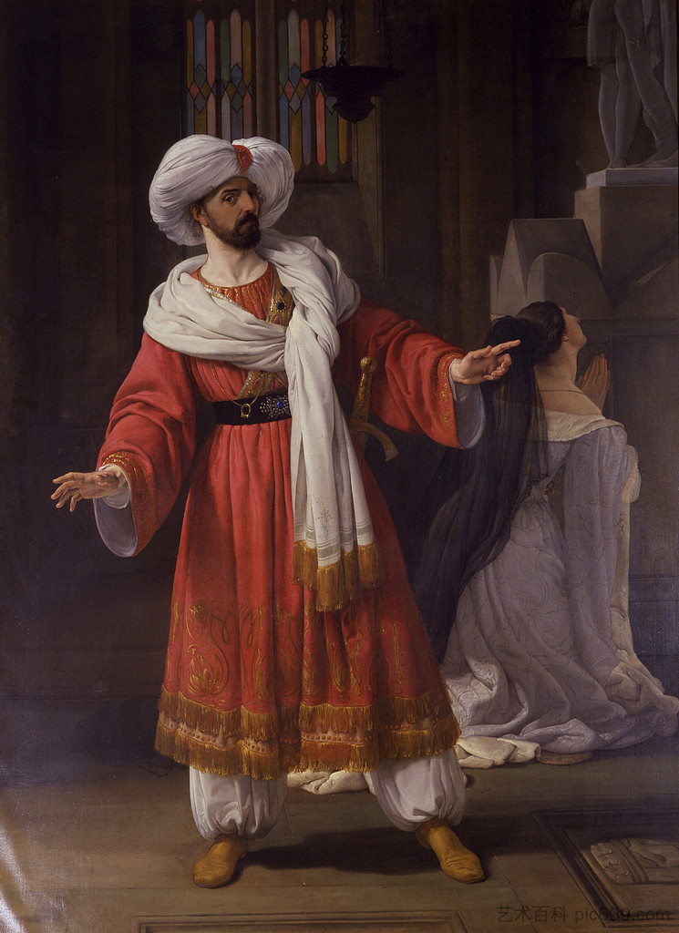 乔瓦尼·大卫(Giovanni David)在帕西尼的《Gli arabi nelle Gallie》中饰演亚历山德罗的肖像 Portrait of Giovanni David as Alessandro in Pacini's Gli arabi nelle Gallie (1830),弗朗切斯科·海兹