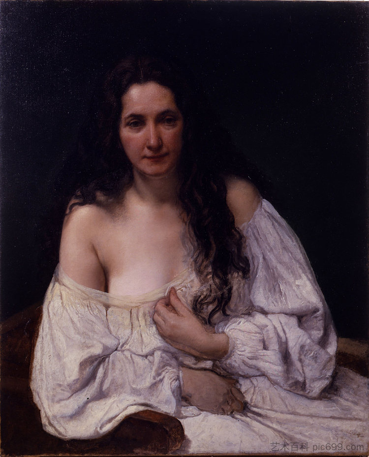 一个头发散落的女人的半身像 Bust of a woman with scattered hair (1876)，弗朗切斯科·海兹