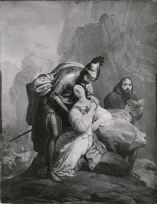 十字军士兵帮助垂死的女人 Crusader soldier assists a dying woman (1844)，弗朗切斯科·海兹