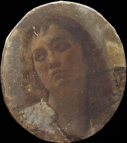 女性头部研究 Study of a female head (c.1875 - c.1880)，弗朗切斯科·海兹