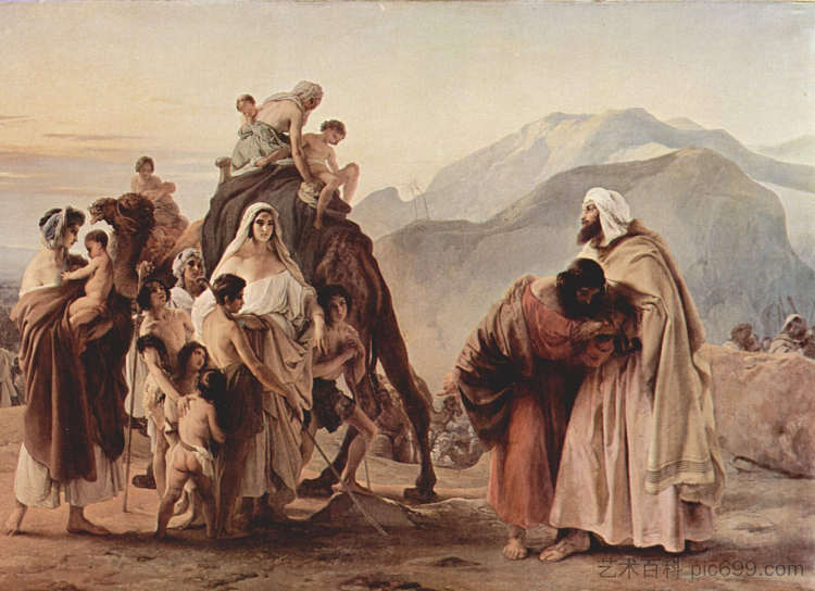 雅各和以扫的相遇 Meeting of Jacob and Esau (1844; Italy  )，弗朗切斯科·海兹