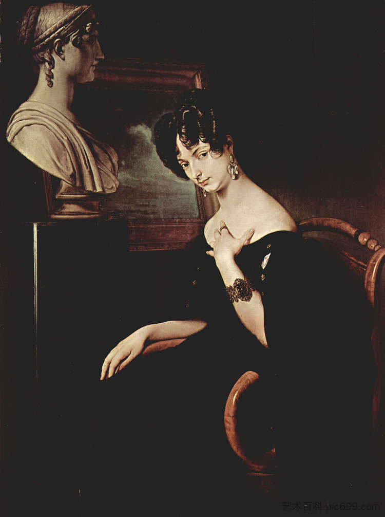 克里斯蒂娜·迪·贝尔焦霍索·特里武尔齐奥的肖像 Portrait of Cristina di Belgiojoso Trivulzio (1832; Italy  )，弗朗切斯科·海兹