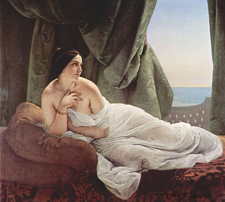 斜倚的奥达利斯克 Reclining odalisque (1839; Italy  )，弗朗切斯科·海兹