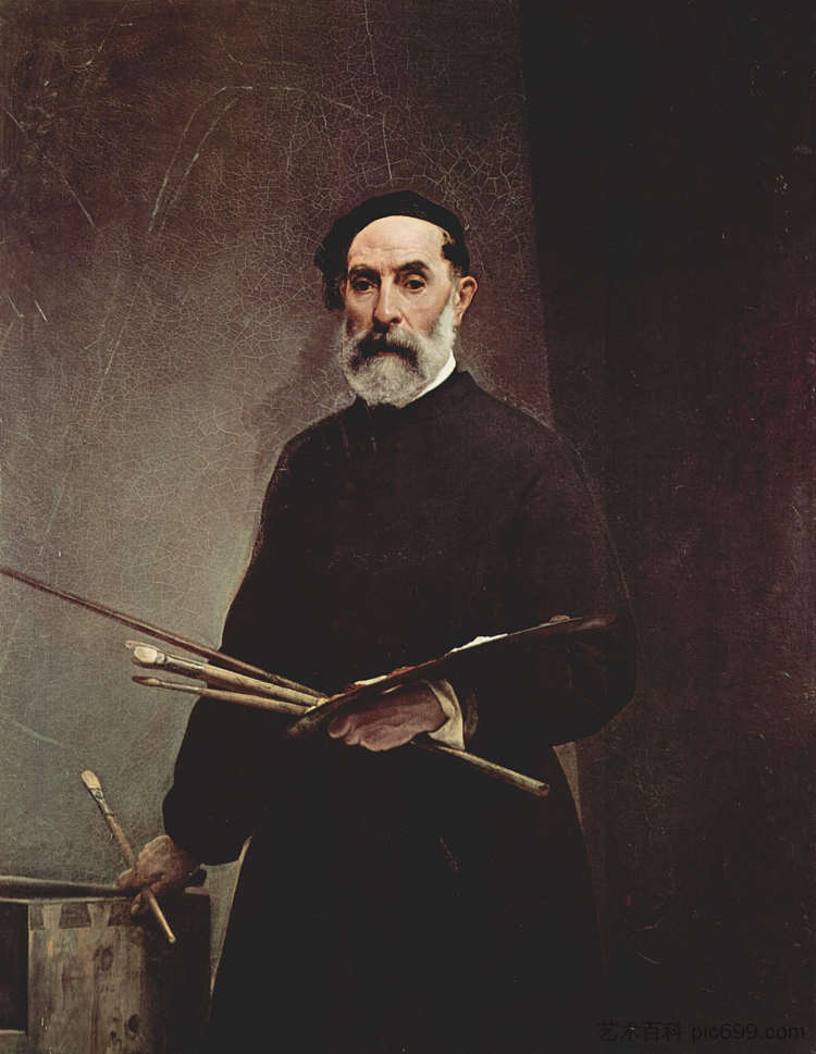 自画像 Self-portrait (c.1861; Italy  )，弗朗切斯科·海兹