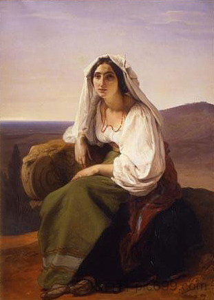 来自Ciociaria的女人（罗马农妇） Woman from Ciociaria (Roman peasant woman) (1842; Italy  )，弗朗切斯科·海兹