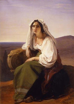 来自Ciociaria的女人（罗马农妇） Woman from Ciociaria (Roman peasant woman) (1842; Italy                     )，弗朗切斯科·海兹