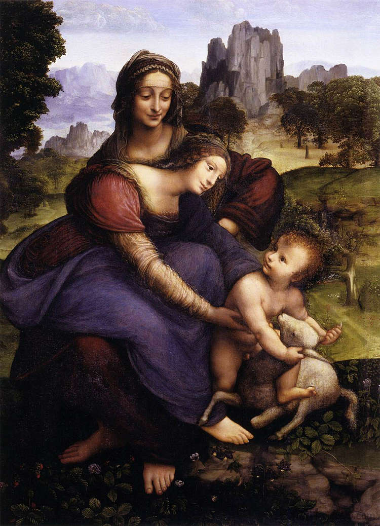 圣安妮与圣母子拥抱羔羊，达芬奇之后 St Anne with the Virgin and the Child Embracing a Lamb, after da Vinci (c.1520 - c.1525)，弗朗切斯科·梅尔齐