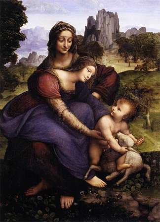 圣安妮与圣母子拥抱羔羊，达芬奇之后 St Anne with the Virgin and the Child Embracing a Lamb, after da Vinci (c.1520 – c.1525)，弗朗切斯科·梅尔齐