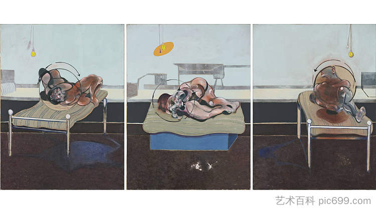 床上的人物的三项研究 Three Studies of Figures on Beds (1972)，弗朗西斯·培根