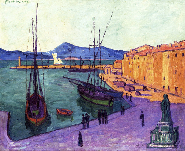 圣特罗佩港，晚间效应 Port of Saint-Tropez, Evening Effect (1909)，弗朗西斯·毕卡比亚