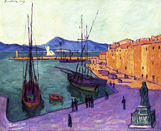 圣特罗佩港，晚间效应 Port of Saint-Tropez, Evening Effect (1909)，弗朗西斯·毕卡比亚