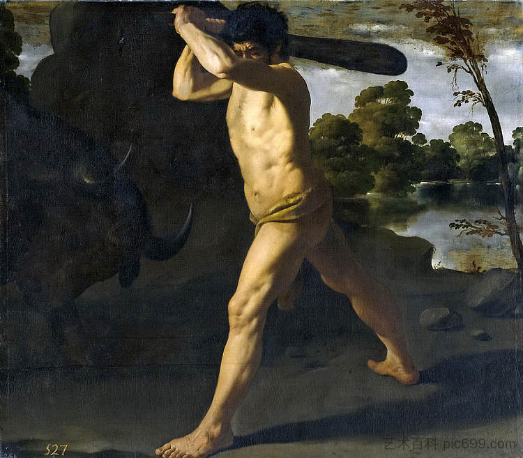 赫拉克勒斯与克里特公牛战斗 Hercules Fighting the Cretan Bull，弗朗西斯柯·德·苏巴朗