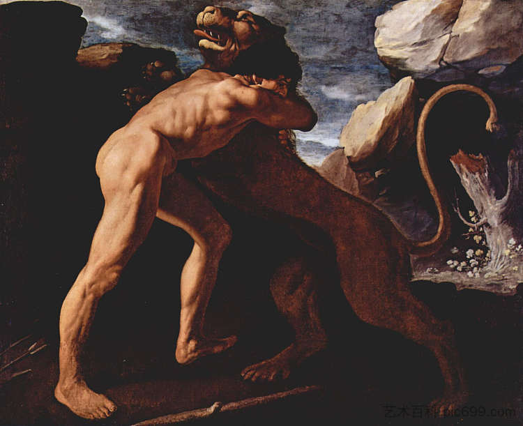 赫拉克勒斯与尼米亚狮子战斗 Hercules Fighting with the Nemean Lion (1634),弗朗西斯柯·德·苏巴朗
