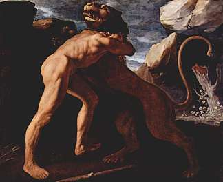 赫拉克勒斯与尼米亚狮子战斗 Hercules Fighting with the Nemean Lion (1634)，弗朗西斯柯·德·苏巴朗