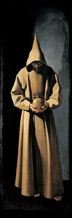 圣弗朗西斯沉思头骨 St. Francis Contemplating a Skull (c.1635)，弗朗西斯柯·德·苏巴朗