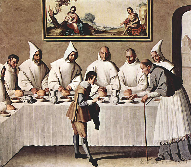 卡尔特教食堂的克吕尼圣休 St. Hugh of Cluny in the Refectory of the Carthusians (1633)，弗朗西斯柯·德·苏巴朗