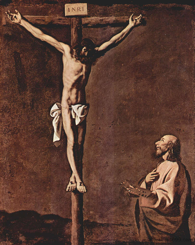 圣路加在十字架上的基督面前作为画家 St. Luke as a Painter before Christ on the Cross (c.1660),弗朗西斯柯·德·苏巴朗