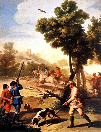 鹌鹑笋 The Quail Shoot (1775)，弗朗西斯科·戈雅