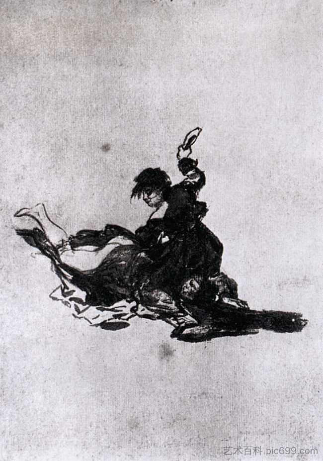 女人用鞋子打另一个女人 Woman Hitting Another Woman with a Shoe (c.1812 - c.1823)，弗朗西斯科·戈雅